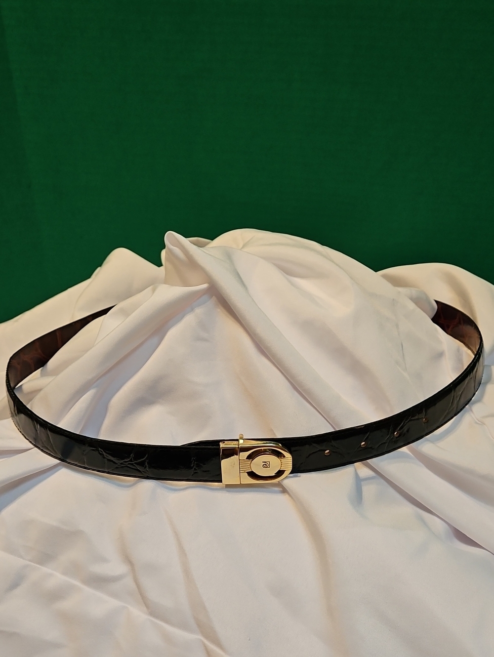 NWOT Vtg Pierre Cardin Reversible Croc Embossed Leather Belt Gold Buckle 42